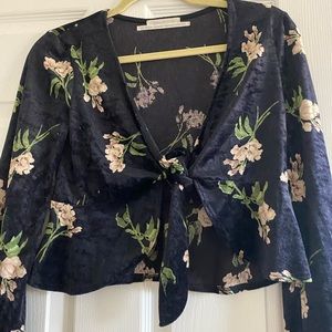 Urban outfitters velvet tie front shirt